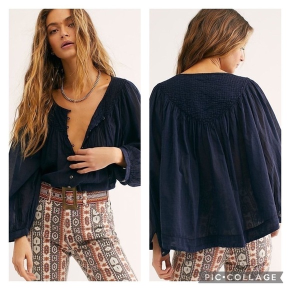 Nwt Free People We the Free Cool Meadow Top Navy - Picture 1 of 9